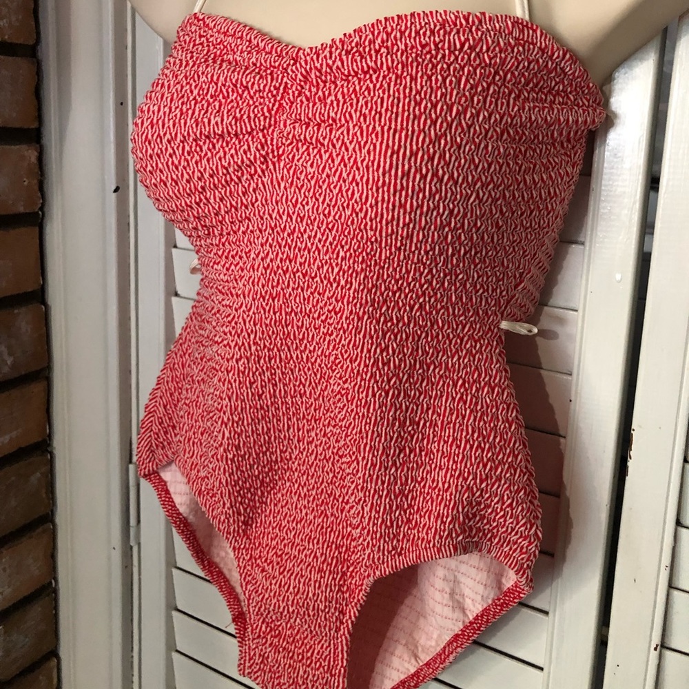 Polyester Blend Ribbed One Piece Red Swimsuit 7/8